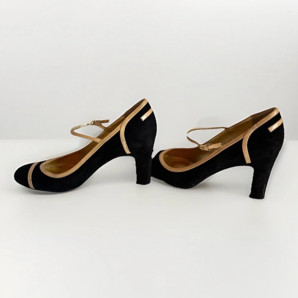 J Crew (8) Made In Italy Suede And Leather Black And Gold Strap Party Flawed